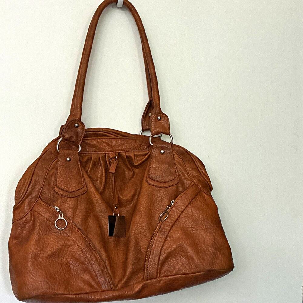VTG 80s Beverly Hills Polo Club Slouchy Hobo Bag Cognac Brown Shoulder Purse Tot
